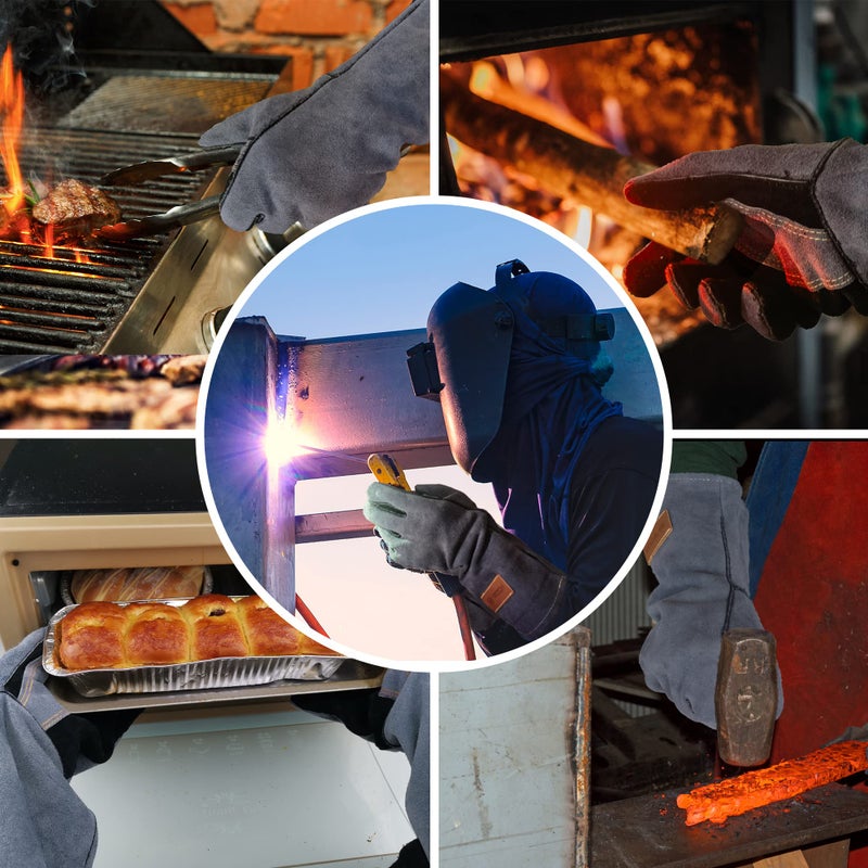 WZQH 16 Inches,932â„‰,Leather Welding Gloves, Heat/Fire Resistant,Large Mitts for BBQ,Oven,Grill,Fireplace,Tig,Mig,Forge,Baking,Furnace,Stove,Pot Holder,Animal Handling Glove.L Black-gray - Image 5